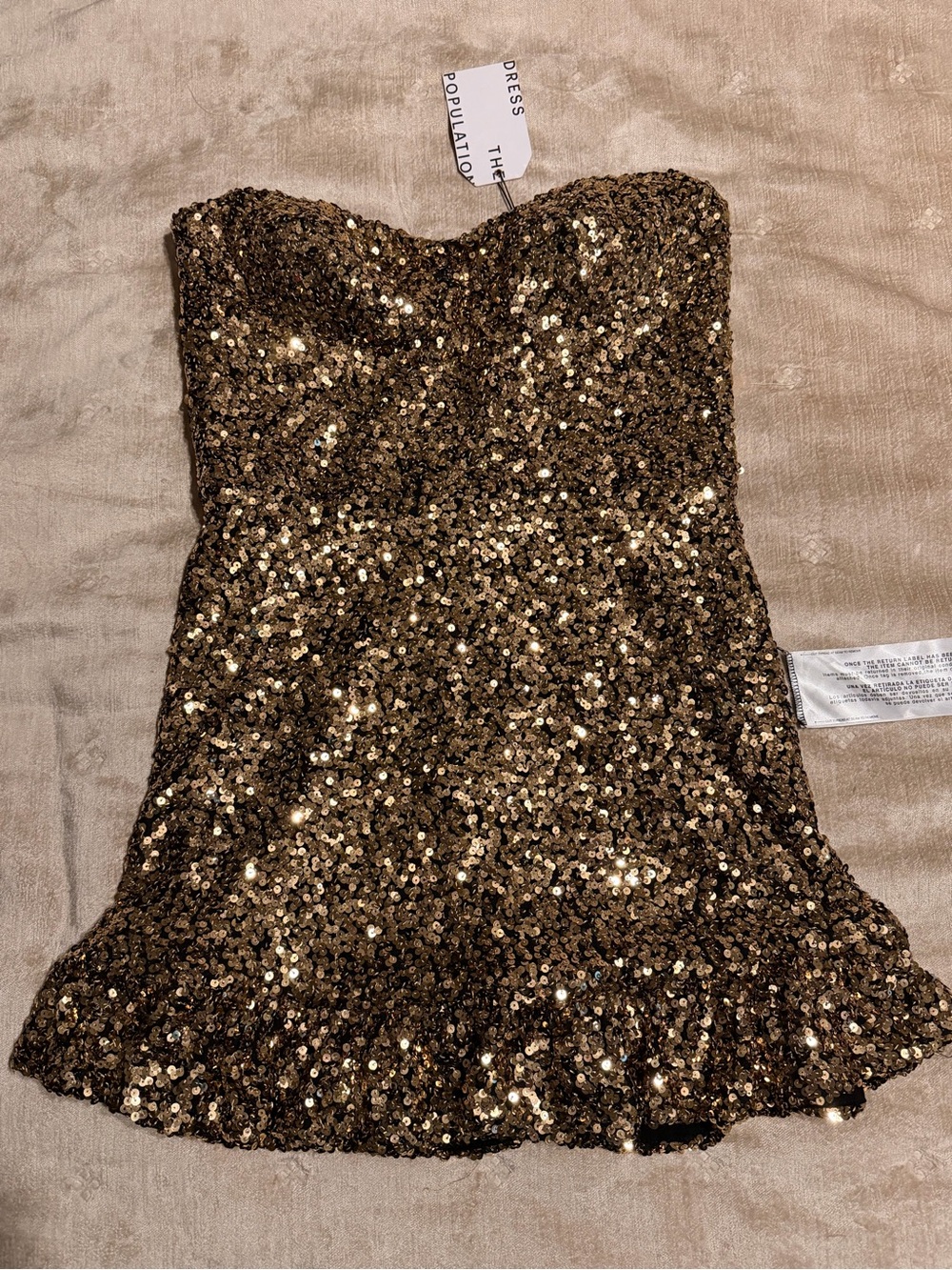 Dress the Population Gold Sequin Strapless Mini Dress